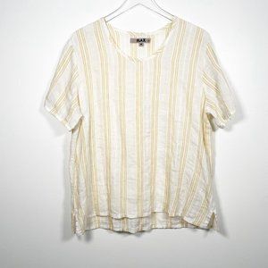 FLAX Cream Yellow Vertical Stripe 100% Linen Top M